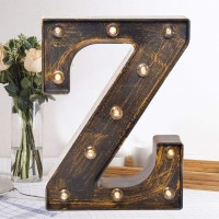 Oycbuzo Golden Black Led Marquee Letter - Industrial, Vintage Style Light Up Alphabet Letter Sign For Cafe Wedding Birthday Party Christmas Lamp Home Bar Initials Decor - Z