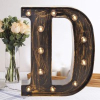 Oycbuzo Golden Black Led Marquee Letter - Industrial, Vintage Style Light Up Alphabet Letter Sign For Cafe Wedding Birthday Party Christmas Lamp Home Bar Initials Decor - D