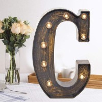 Oycbuzo Golden Black Led Marquee Letter - Industrial, Vintage Style Light Up Alphabet Letter Sign For Cafe Wedding Birthday Party Christmas Lamp Home Bar Initials Decor - C