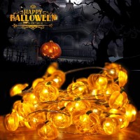 Bohon Pumpkin String Lights 10Ft 40 Leds Halloween Lights Battery Powered With Remote Timer Decorative Lights For Thanksgiving