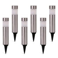 Solar Bollard Lights Outdoor - 6 Pack Stainless Steel Warm White Led Landscape Lights Waterproof Decorative Lighting For Backyard Lawn Patio