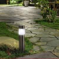 Solar Bollard Lights Outdoor - 6 Pack Stainless Steel Warm White Led Landscape Lights Waterproof Decorative Lighting For Backyard Lawn Patio