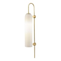 Bokt Mid Century Modern 1-Light Wall Mounted Light Brushed Gold Metal Wall Sconce Lighting Minimalist Anti Brass Wall Sconce Lamp White Glass Bathroom Vanity Light Fixture (White)