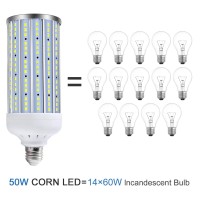 Ygs-Tech Super Bright 50W (350W Equivalent 5000Lumen) Led Corn Light Bulb, E26/E27 Medium Base, 6500K Daylight White, For Indoor Large Area Lighting, Garage Factory Warehouse Backyard, Basement