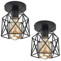 Zhma Semi Flush Mount Ceiling Light E26 E27 Retro Black Industrial Ceiling Light Fixture For Kitchen, Hallway, Porch, Stairway,Bedroom Farmhouse Lighting(2 Pack)