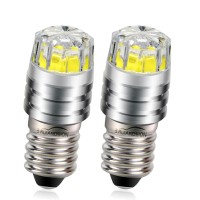 Ruiandsion 2Pcs E10 Base Led Upgrade Bulb White 6V Cob 2W Replacement For Flashlights Torch Lights