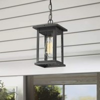 Emliviar Outdoor Pendant Lights For Porch, 1-Light Exterior Hanging Light Fixtures, Black Finish With Seeded Glass, 1803Ew1-H