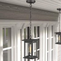 Emliviar Outdoor Pendant Lights For Porch, 1-Light Exterior Hanging Light Fixtures, Black Finish With Seeded Glass, 1803Ew1-H