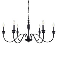 Wellmet 6-Light Farmhouse Chandelier 38 Inch, Farmhouse Light Fixture For Dining Room, Rustic Industrial Iron Chandeliers Lighting Black For Foyer, Living Room, Kitchen Island, Bedroom