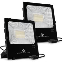 Glorious-Lite Led Flood Lights Outdoor, 100W 8000Lm Outside Work Light With Plug Ip66 Waterproof, 6500K Portable Exteriores Security Floodlights For Yard, Garden, Stadium, Playground (2 Pack)