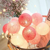 Xiyunte Cotton Ball String Lights, 1.2In 20 Led Pink/White Mini Christmas Globe String Lights, Battery Or Usb Powered Fairy String Lights For Indoor Bedroom Party Wedding Christmas Tree Decor