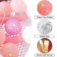 Xiyunte Cotton Ball String Lights, 1.2In 20 Led Pink/White Mini Christmas Globe String Lights, Battery Or Usb Powered Fairy String Lights For Indoor Bedroom Party Wedding Christmas Tree Decor