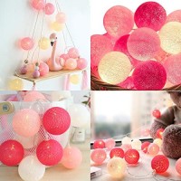 Xiyunte Cotton Ball String Lights, 1.2In 20 Led Pink/White Mini Christmas Globe String Lights, Battery Or Usb Powered Fairy String Lights For Indoor Bedroom Party Wedding Christmas Tree Decor