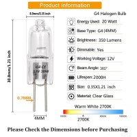 G4 Halogen Light Bulb , T3 Jc Type Clear 20W 12V Ac/Dc Bi-Pin Bulb For Landscape Lighting,Accent Lights, Track Lighting,Under Cabinet Puck Light, Chandeliers,360Beam Angle/Warm White,12Packs