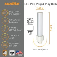 Sunlite 41349-Su Led Horizontal Pld Light Bulbs 9 Watts (26W Equivalent), 950 Lumens, G24Q Base, Ballast Dependant, Cfl Replacement, Ul Listed, 12 Pack, 35K - Neutral White