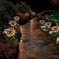 Petrala Solar Flower Lights Outdoor 5 Led Metal Butterfly Garden Stake Decor For Yard Pathway Driveway,1 Pack