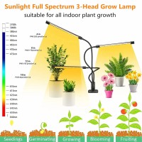 Juhefa Plant Grow Light, Full Spectrum Clip-On Plant Lamp With White Red Blue Bulbs For Indoor Plants Growing, Dimmable Brightness & 3 Light Modes, Auto On/Off Timing 4 8 12Hrs