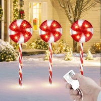 Eambrite 4Pk Rgb Ball Candy Cane Pathway Markers Light With Rotating Projector Waterproof Outdoor Stake Lights Decorative For Pond Garden Patio Landscape