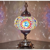 Demmex Battery Operated Mosaic Table Lamp With Big Size Globe And Built-In Led Bulb, Turkish Moroccan Colorful Mosaics Exotic Table Desk Bedside Night Lamp Light Lampshade, Handmade (Multicolor)