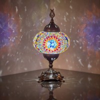 Demmex Battery Operated Mosaic Table Lamp With Big Size Globe And Built-In Led Bulb, Turkish Moroccan Colorful Mosaics Exotic Table Desk Bedside Night Lamp Light Lampshade, Handmade (Multicolor)