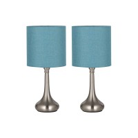 Haitral Modern Table Lamps - Bedside Desk Lamps, Unique Nightstand Lamps With Fabric Lamp Shade And Metal Base For Bedroom, Living Room, Office, College Dorm, Den - Light Blue (Ht-Btl07-2Bu)