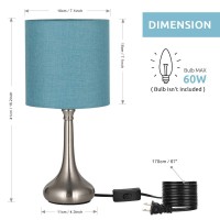 Haitral Modern Table Lamps - Bedside Desk Lamps, Unique Nightstand Lamps With Fabric Lamp Shade And Metal Base For Bedroom, Living Room, Office, College Dorm, Den - Light Blue (Ht-Btl07-2Bu)