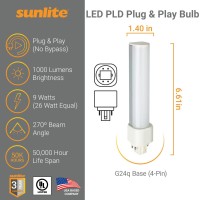 Sunlite 88273-Su Led Horizontal Pld Light Bulb 9 Watts (26W Equivalent), 1100 Lumens, G24Q Base 4 Pin, Ballast Dependant, Cfl Replacement, Ul Listed, 1 Pack, 40K - Cool White