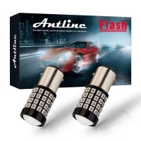 Antline 1157 Led Bulb Flash Strobe Red (2 Pack), 9-30V Super Bright 1600 Lumens 2057 2357 7528 52-Smd Led With Projector For Replacement, Flashing Strobe Brake Tail Stop Light Bulbs