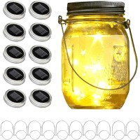 Angmln Upgraded Solar Mason Jar Lid Lights, 10 Pack 30 Led Fairy Star Firefly String Lids Lights Including (10 Pcs Hangers),For Wedding Patio Garden Party Decorations (No Jars)