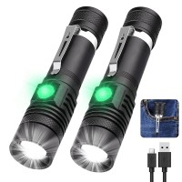 Rechargeable Flashlight, Led Tactical Flashlight, 2000 Lumens Super Bright Pocket-Sized T6 Led Torch With Clip, Ipx6 Water Resistant, 4 Modes For Camping Hiking Emergency (2 Pack)