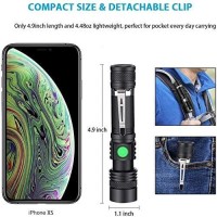 Rechargeable Flashlight, Led Tactical Flashlight, 2000 Lumens Super Bright Pocket-Sized T6 Led Torch With Clip, Ipx6 Water Resistant, 4 Modes For Camping Hiking Emergency (2 Pack)