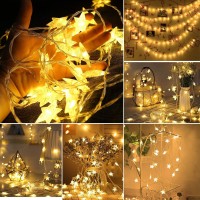 Yotelim Star String Lights Battery Operated Warm White Water Proof 2 Pack 197Ft 40 Led Fairy String Light 8 Modes With Remote