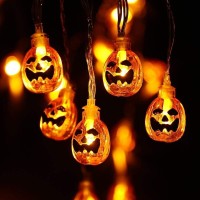 Toodour Halloween Pumpkin Lights - 15Ft 30 Led Battery Operated Halloween Decorations String Lights For Indoor Outdoor Home Patio (Orange Lights,2 Pack)