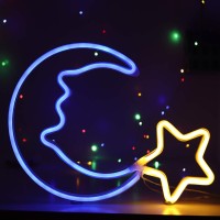 Neon Light Sign Blue Moon Star Neon Night Light For Kids' Bedroom Wall Art Led Decorative Lights For Home Usb Powered Led Crescent Moon Neon Christmas Birthday Gift(Nembsww)