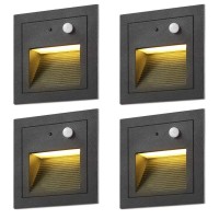 Fvtled 4 Pack 3W Motion Sensor Led Step Lights, Photosensitive Indoor Outdoor Led Stairs Pathway Lighting Footlight Ip65 Waterproof For Hallway, Stairs, Closet, Bedroom (Black Shell, Warm White)