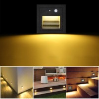 Fvtled 4 Pack 3W Motion Sensor Led Step Lights, Photosensitive Indoor Outdoor Led Stairs Pathway Lighting Footlight Ip65 Waterproof For Hallway, Stairs, Closet, Bedroom (Black Shell, Warm White)