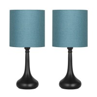 Haitral Bedside Table Lamps - Nightstand Lamps Set Of 2, Modern Desk Lamp For Bedroom, Living Room, Office With Metallic Base And Fabric Shade - Dark Blue (Ht-Btl11-06X2)