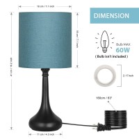 Haitral Bedside Table Lamps - Nightstand Lamps Set Of 2, Modern Desk Lamp For Bedroom, Living Room, Office With Metallic Base And Fabric Shade - Dark Blue (Ht-Btl11-06X2)