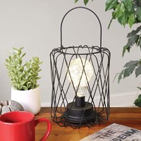 Home District Basket Lantern Lamp - Round Wire Basket With Led Light Bulb, Cordless Black Metal And String Light Lamp - 8 Tall