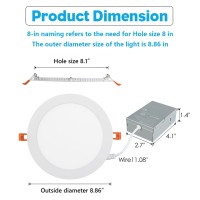 Jarlstar 8 Inch Led Recessed Light 6 Pack, Recessed Lighting Ultra-Thin Recessed Ceiling Light With Junction Box, 18W 3000K Warm White Dimmable Slim Led Downlight High Brightness Can Lights Cri80+