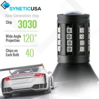 Syneticusa 3157 Error Free Canbus Ready Red Led Brake Parking Tail Stop Turn Signal Light Bulbs Drl Parking Lamp No Hyper Flash All In One With Built-In Resistors