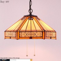 Werfactory Tiffany Pendant Light Fixture Yellow Hexagon Stained Glass Mission Hanging Lamp Wide 16 Inch, Height 40 Inch S011 Series