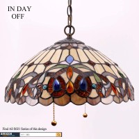 Werfactory Tiffany Pendant Light Fixture Serenity Victorian Stained Glass Hanging Lamp Wide 16 Inch, Height 40 Inch S021 Series