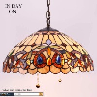 Werfactory Tiffany Pendant Light Fixture Serenity Victorian Stained Glass Hanging Lamp Wide 16 Inch, Height 40 Inch S021 Series