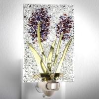 J Devlin Glass Art Stained Glass Night Light, Purple, Flower, Plug In Nightlight For Bedroom/Bathroom/Stairway/Hallway Home Decor Ntl 209