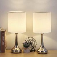 Haitral Small Table Lamps - Modern Nightstand Lamps Set Of 2 With Metal Base And White Fabric Shade, Desk Lamps For Bedroom, College Dorm, Office - Non-Touch Switch (Ht-Btl05-2W)