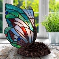 Lavish Home Tiffany Style Butterfly Lamp Stained Glass Table Or Desk Light Led Bulb Included Colorful Vintage Look Butterfly