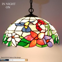 Werfactory Tiffany Pendant Light Fixture Hummingbird Amber Stained Glass 16 Inch Hanging Lamp Wide 16 Inch, Height 40 Inch S101 Series