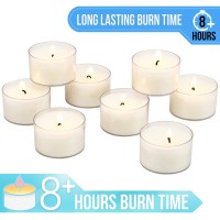 Stonebriar Bulk 96 Pack Unscented Smokeless Long Burning Clear Cup Tea Light Candles With 8 Hour Extended Burn Time White