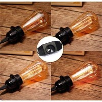 Vintage Plug In Hanging Light Kit, Elibbren Industrial Style Pendant Lighting E26 E27 Lamp Socket 12.14Ft Twisted Textile Black Cord With Dimmable On/Off Switch Plug In Lamp Fixture 2 Pack